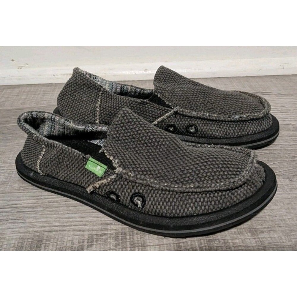 SANUK Youth Boys Sz 2 Vagabond Sidewalk Surfers Loafers Gray Canvas Shoes